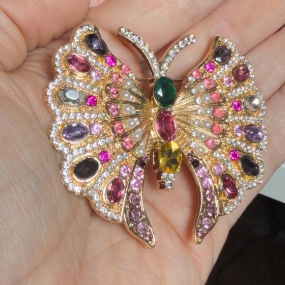 Butterfly Brooch Multicolor Rhinestone Statement Pin 2.75 Inch - Picture 6 of 6